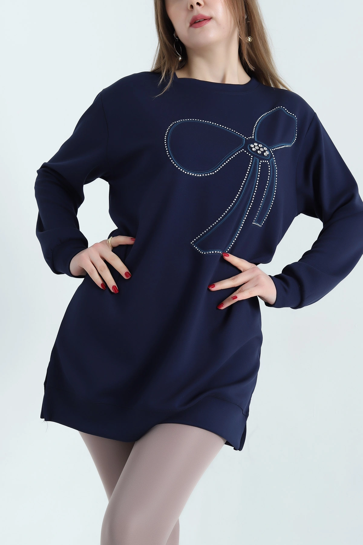 Lacivert Nakışlı Taş Detaylı Oysho Kumaş Tunik 337862
