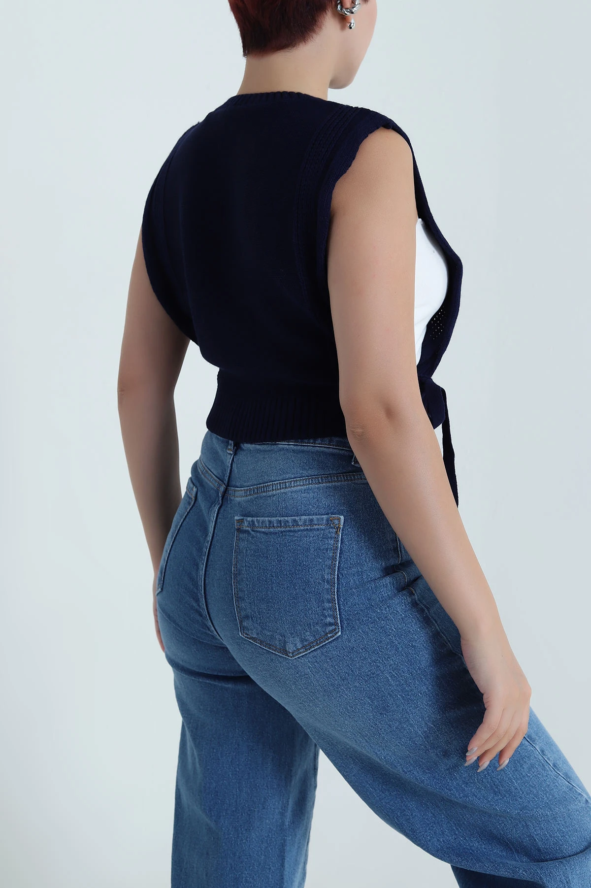 Lacivert Örgülü Kadın Triko Süveter 483756