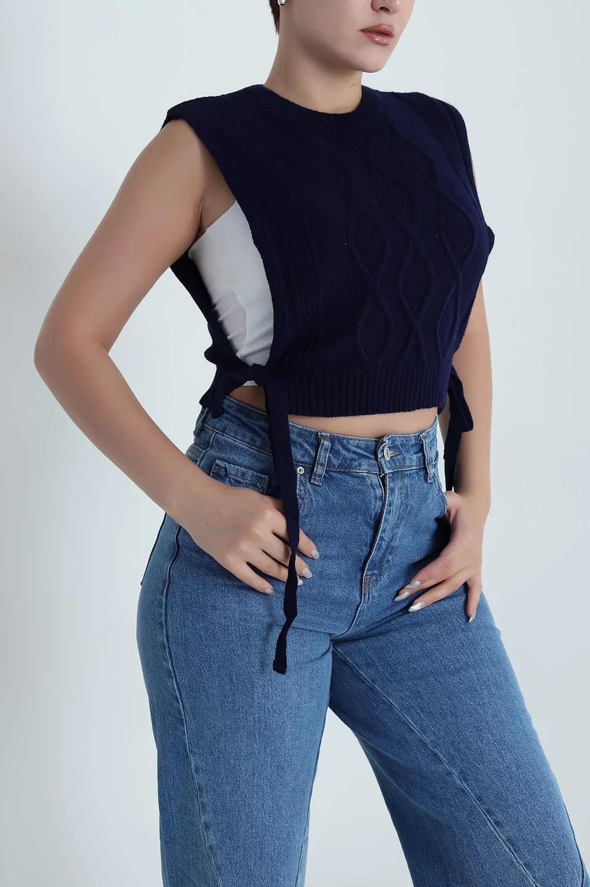 Lacivert Örgülü Kadın Triko Süveter 483756