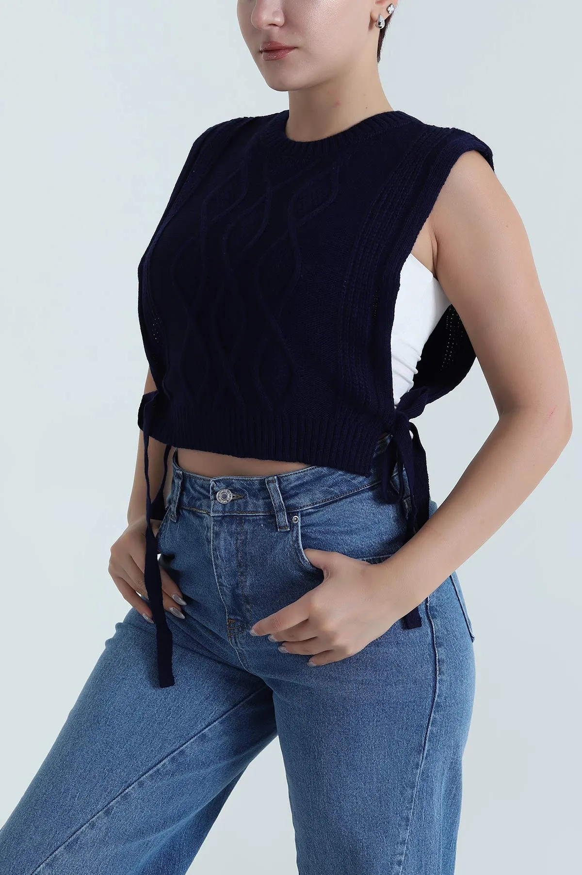 Lacivert Örgülü Kadın Triko Süveter 483756