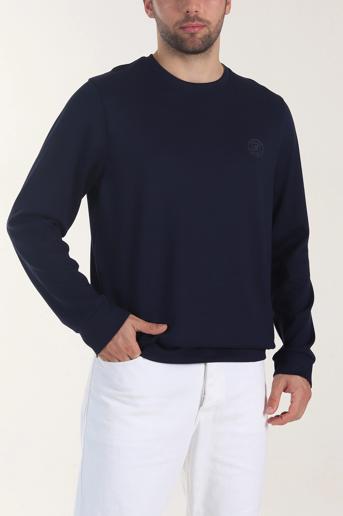 Lacivert Osyho Kumaş Bisiklet Yaka Erkek Sweatshirt 407679