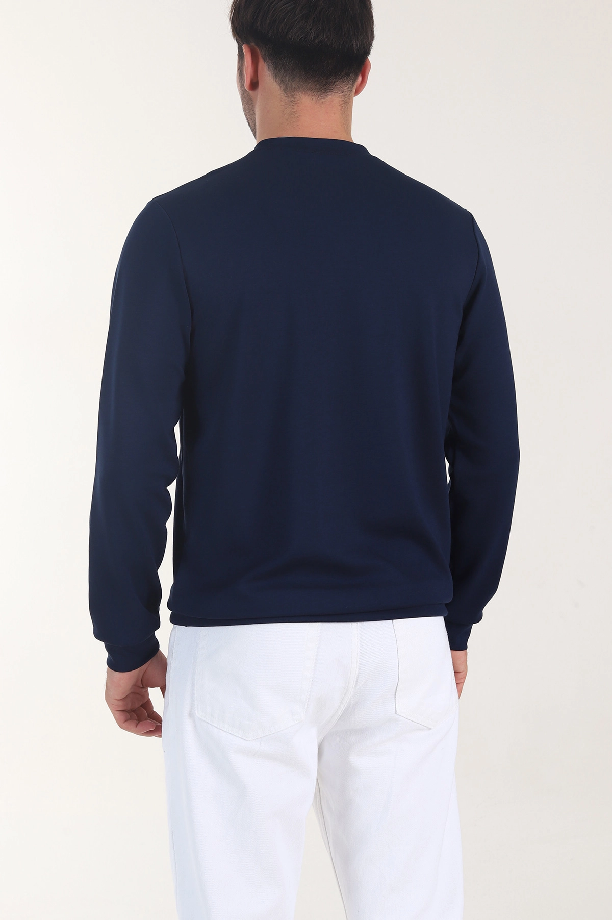 Lacivert Osyho Kumaş Yazı Detaylı Bisiklet Yaka Erkek Sweatshirt 407342