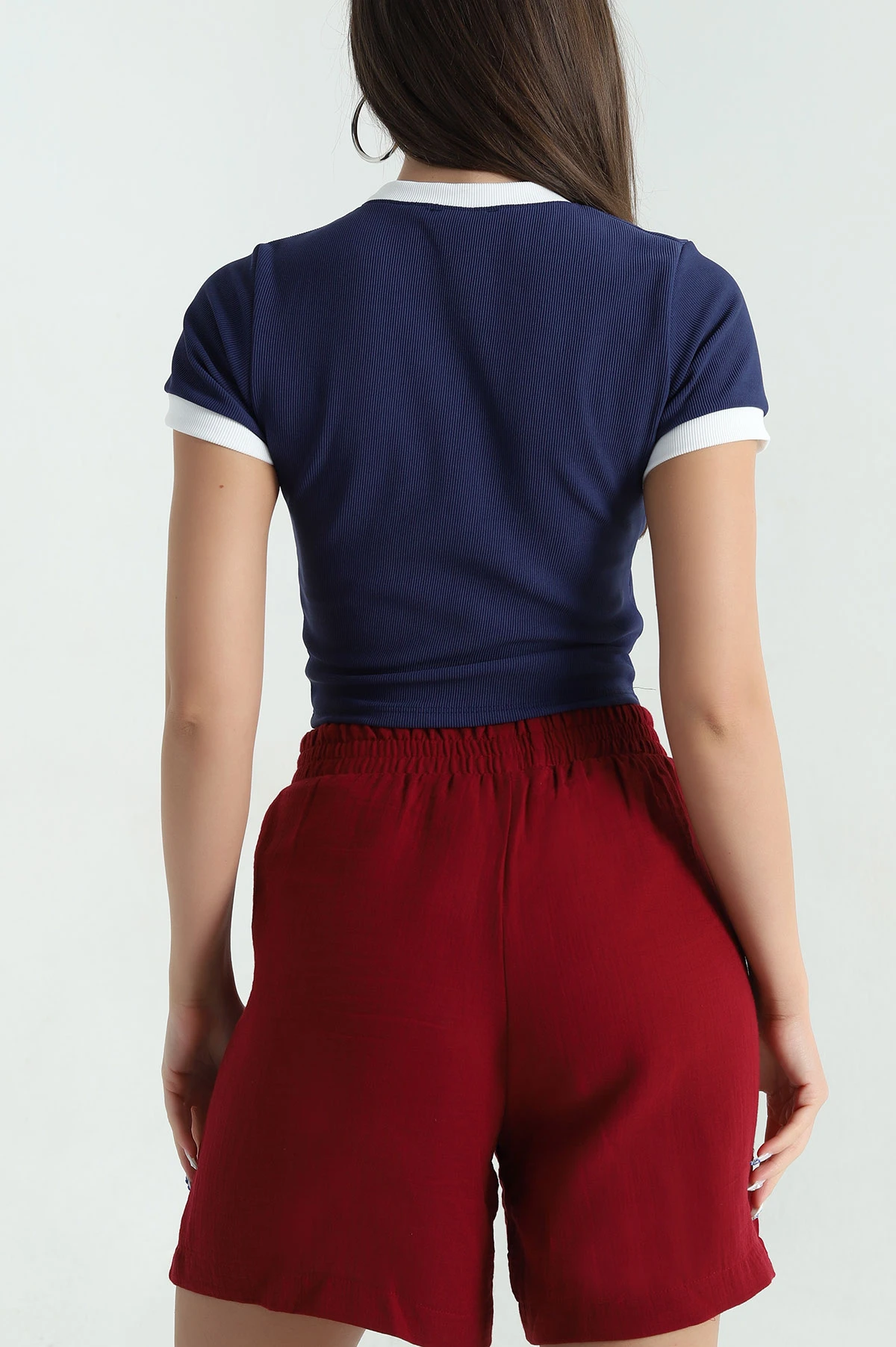 Lacivert Ottoman Kumaş Garnili Kadın Bluz 367810