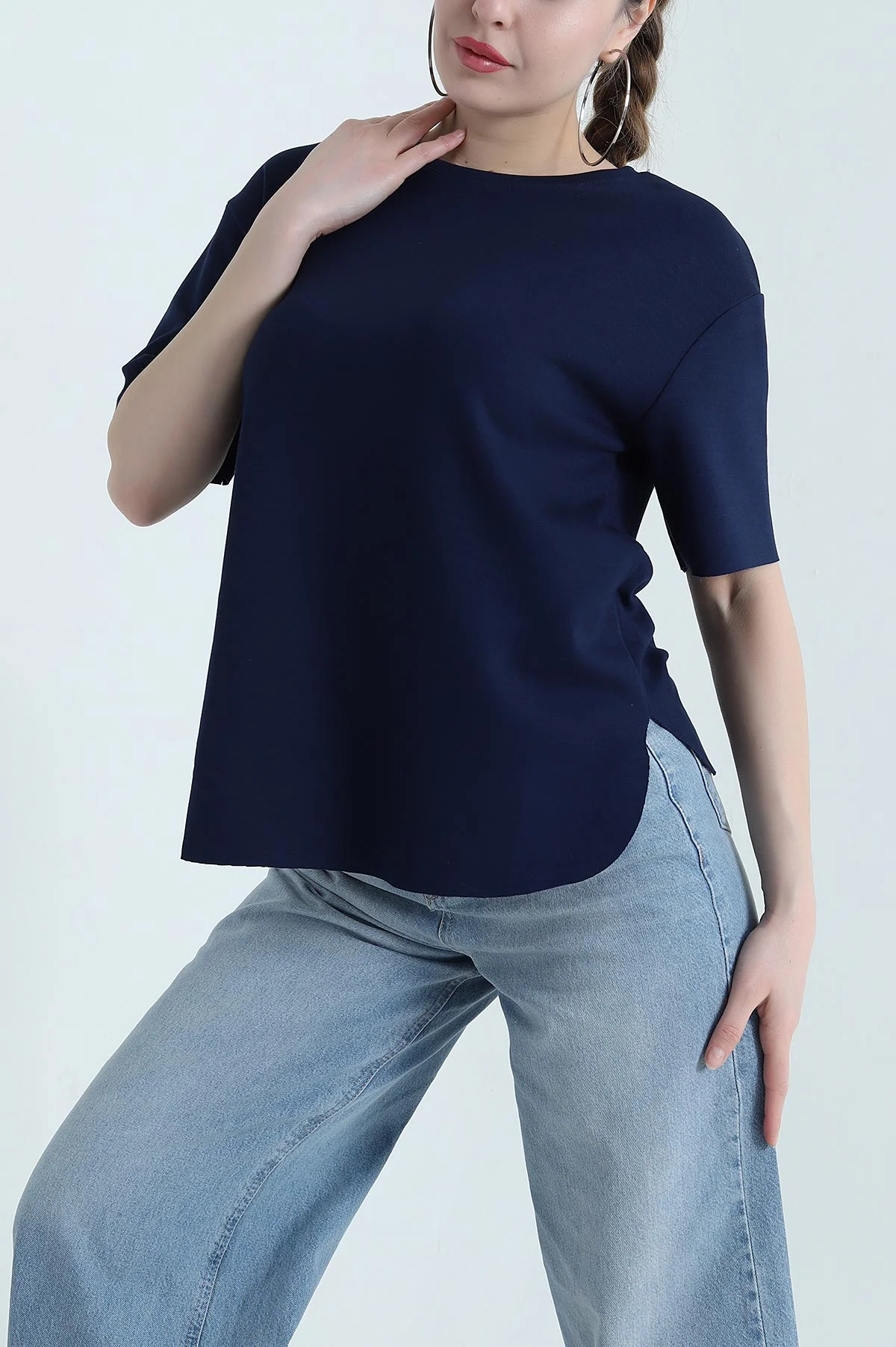 Lacivert Oval Kesim Oysho Kadın Tişört 437674