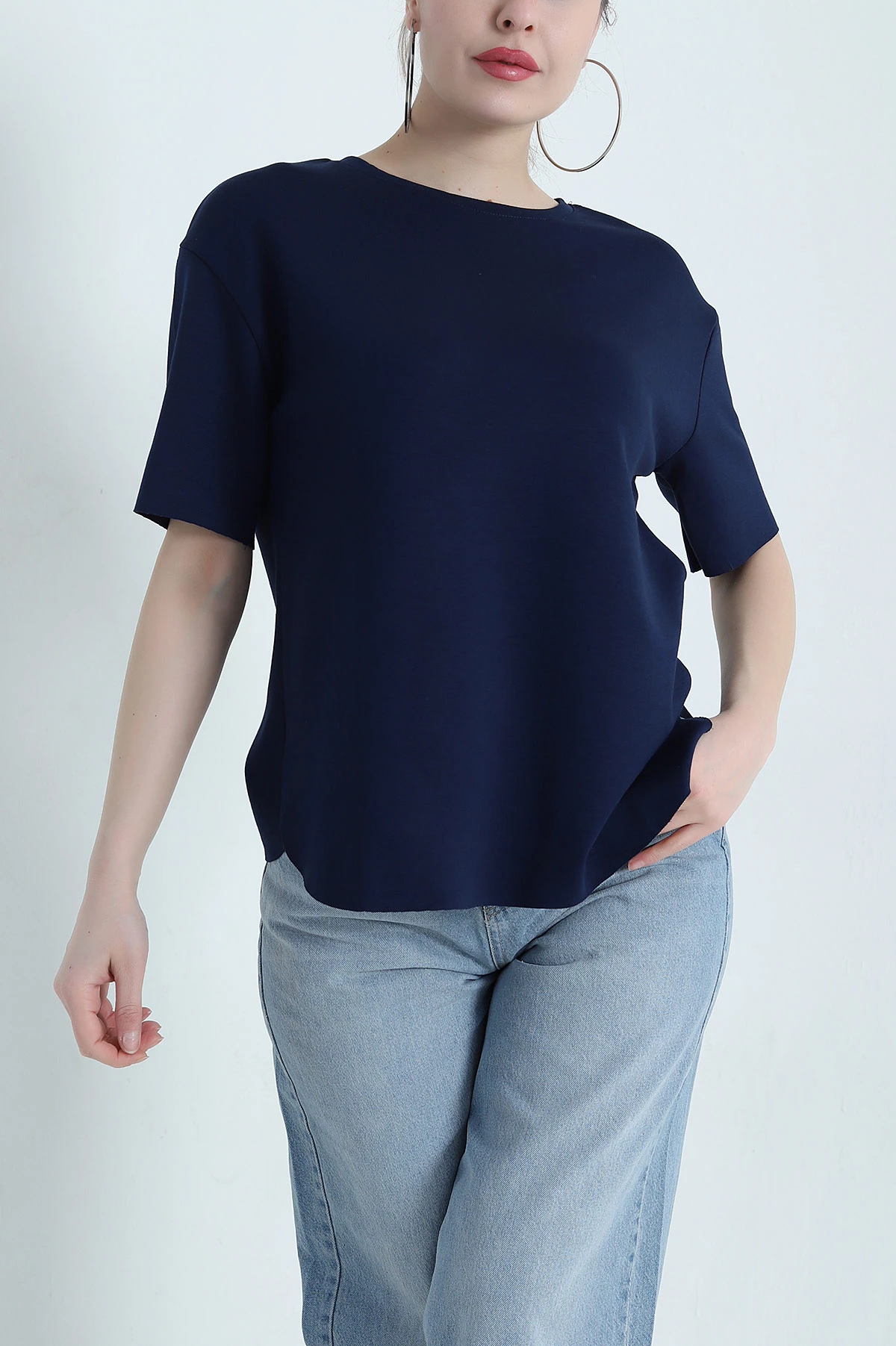 Lacivert Oval Kesim Oysho Kadın Tişört 437674