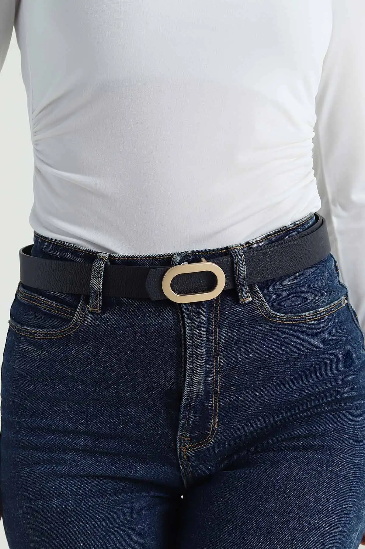 Lacivert Oval Toka Detaylı Kadın Kemer 421452