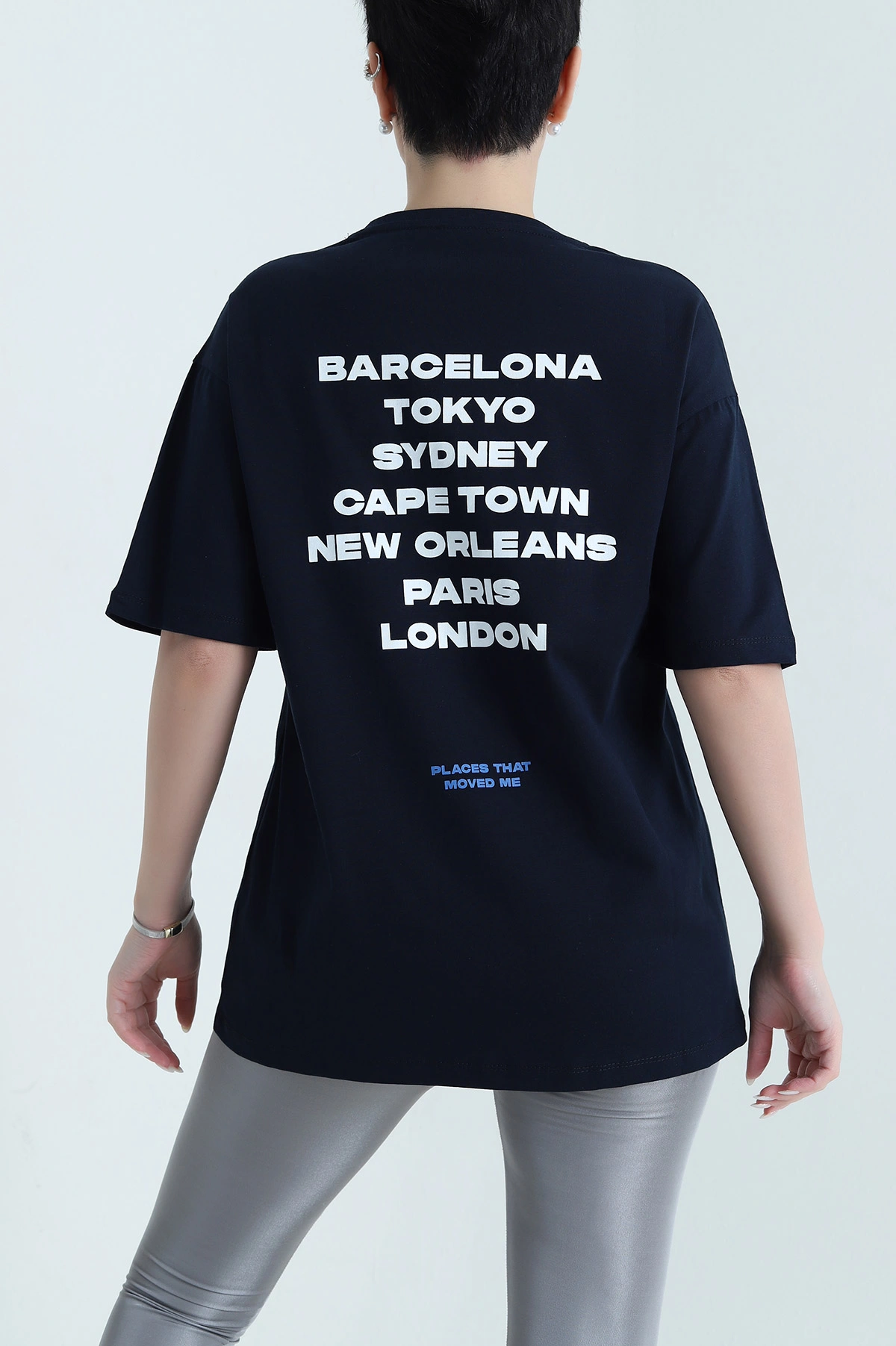 Lacivert Oversize Baskılı Süprem Kadın Tişört 448071