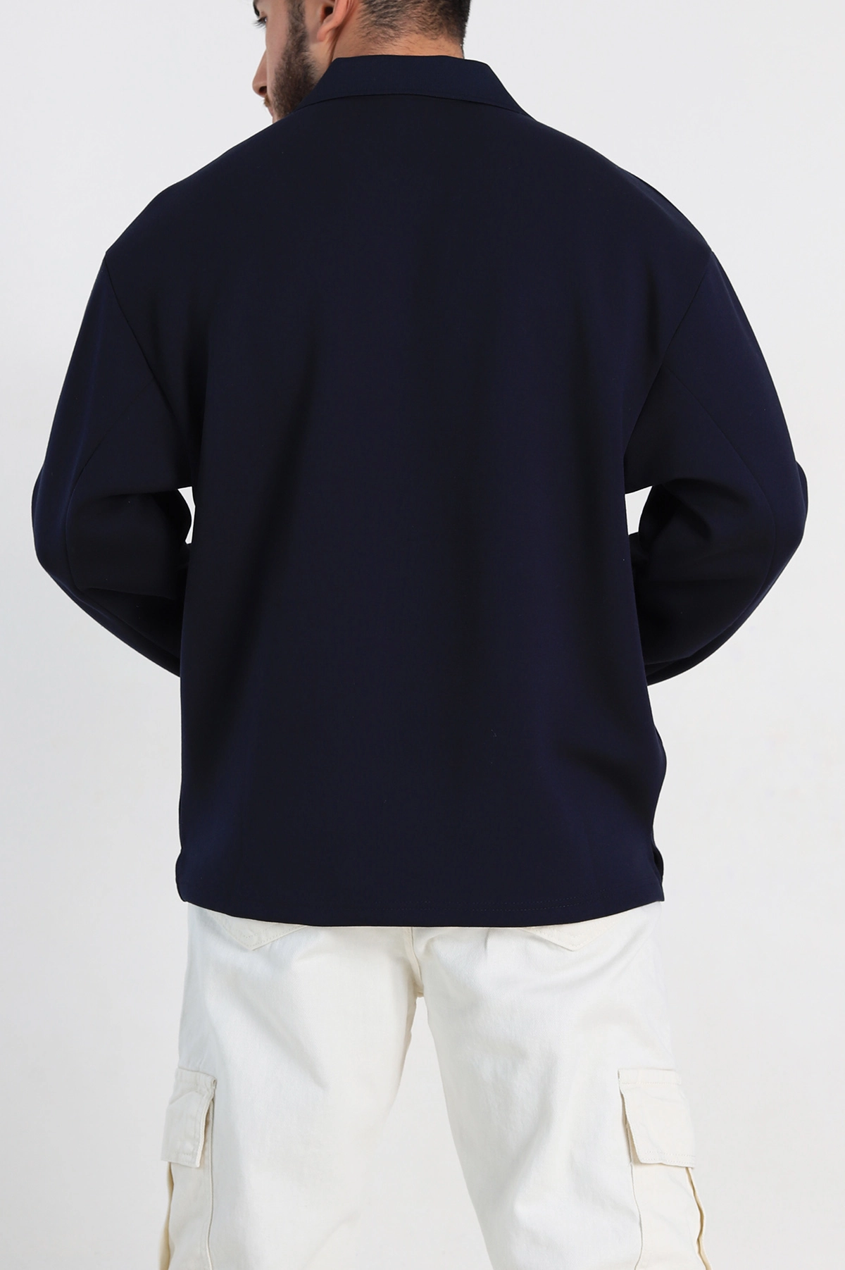 Lacivert Oversize Polo Yaka Erkek Sweatshirt 306970
