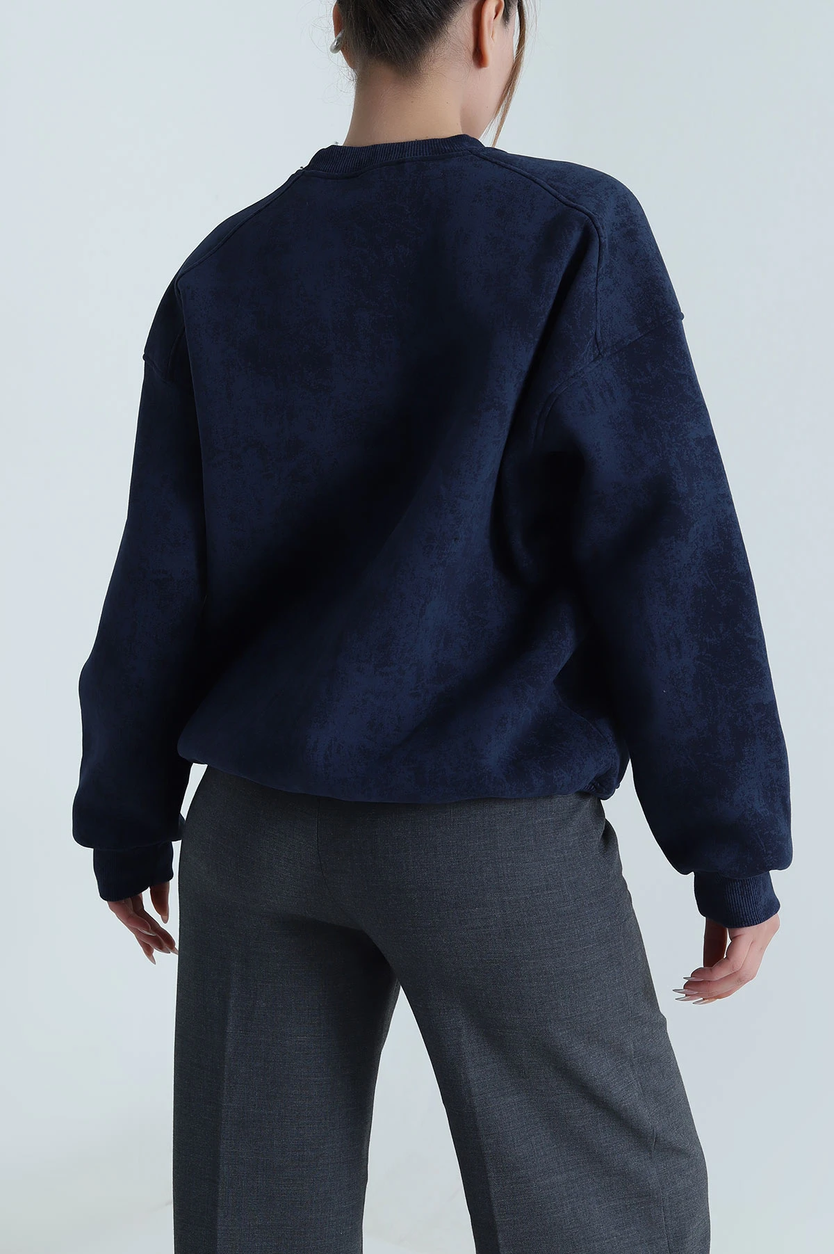 Lacivert Oversize Şardonlu Üç İp Kadın Sweat 486706
