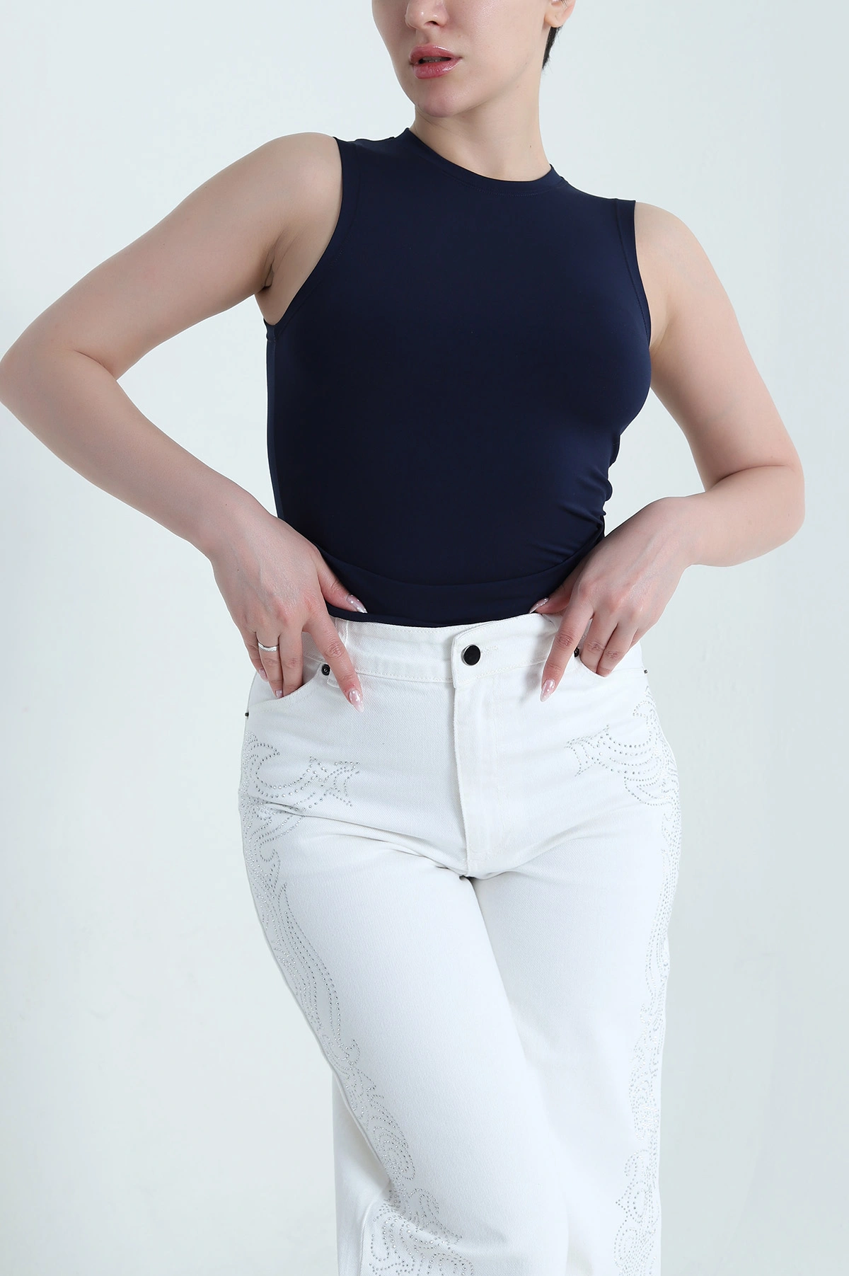 Lacivert Oysho Belize Kolsuz Kadın Bluz 453823