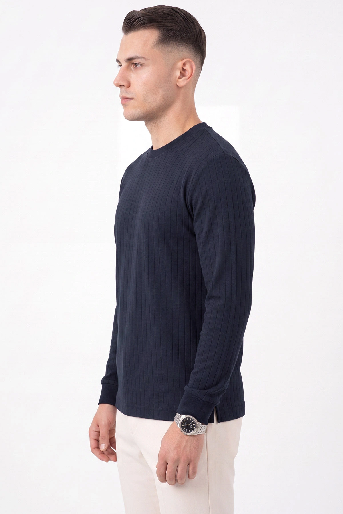Lacivert Oysho Kumaş Çizgili Erkek Sweatshirt 482839