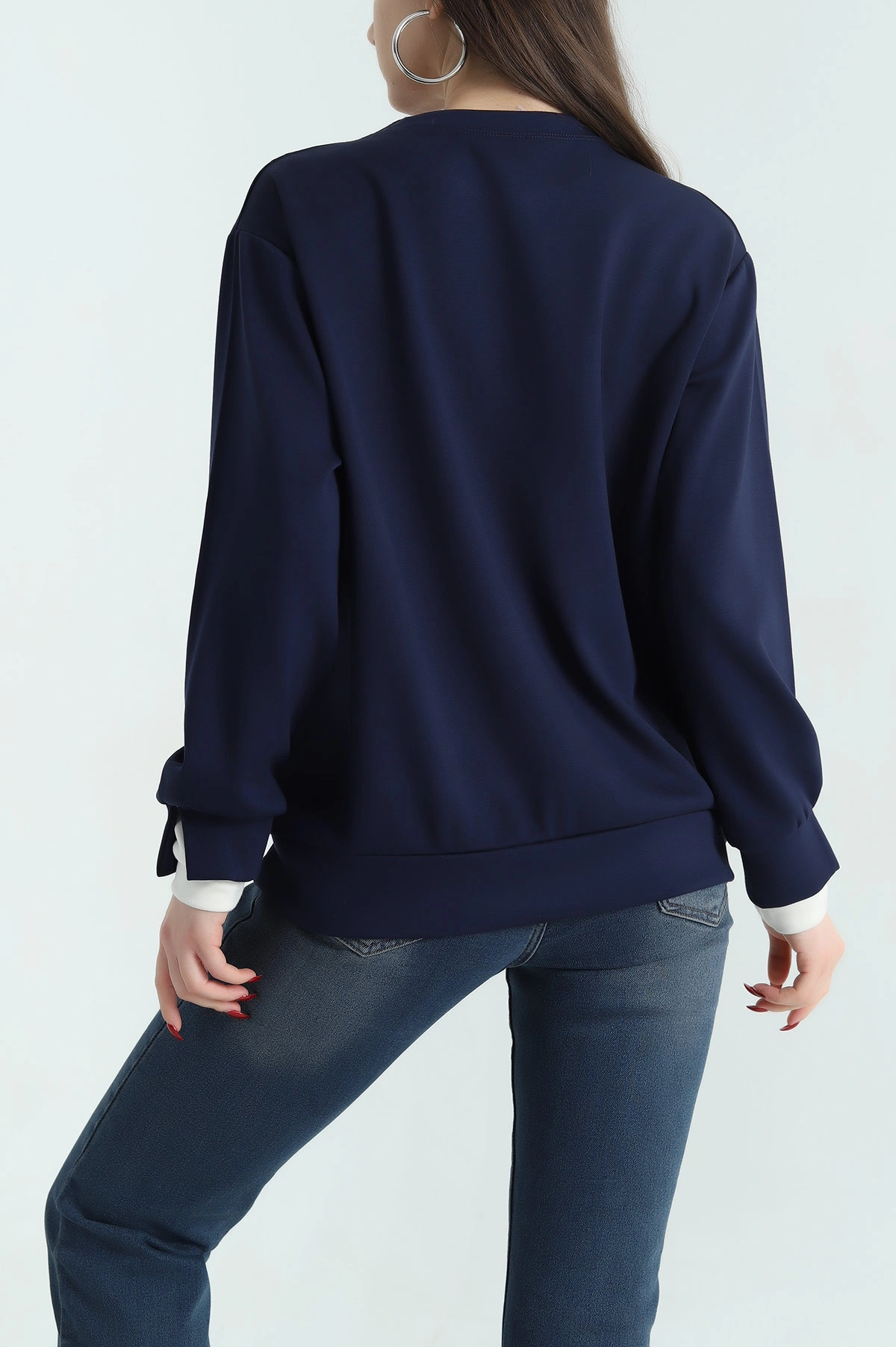 Lacivert Oysho Kumaş Garnili Bayan Sweat 335725