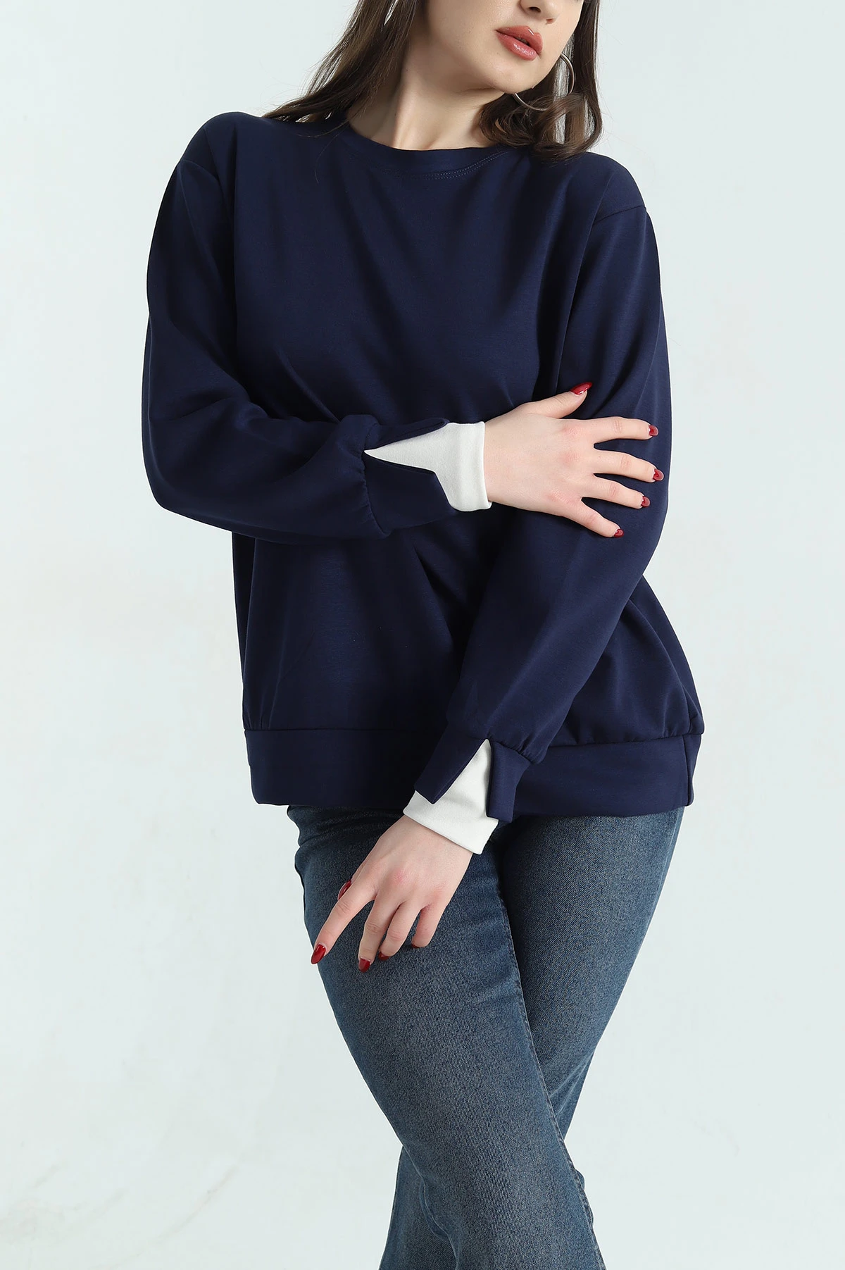 Lacivert Oysho Kumaş Garnili Bayan Sweat 335725