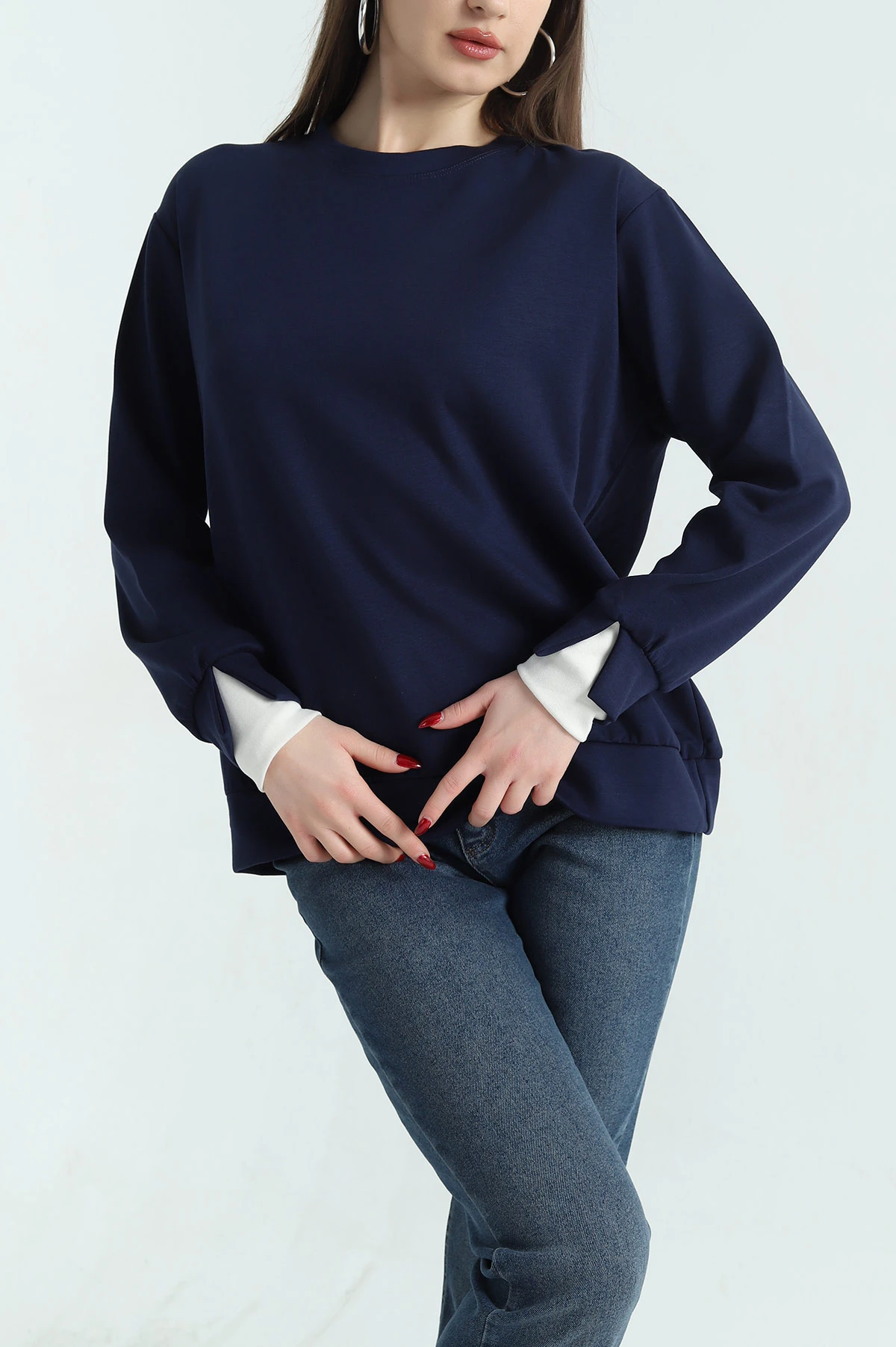 Lacivert Oysho Kumaş Garnili Bayan Sweat 335725
