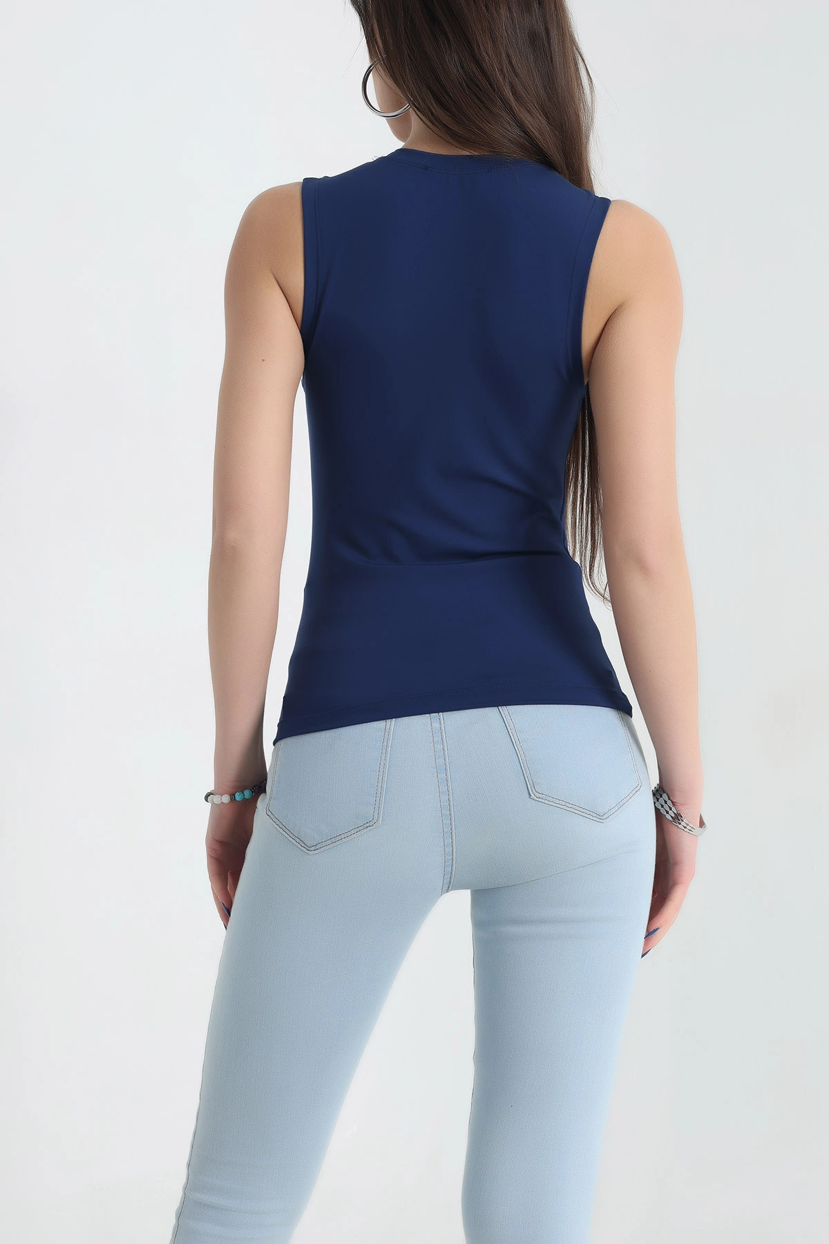 Lacivert Oysho Kumaş Kolsuz Bluz 337424