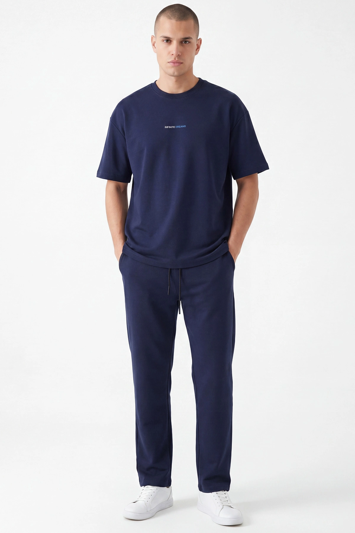 Lacivert Oysho Kumaş Oversize Bisiklet Yaka Erkek İkili Takım 445191