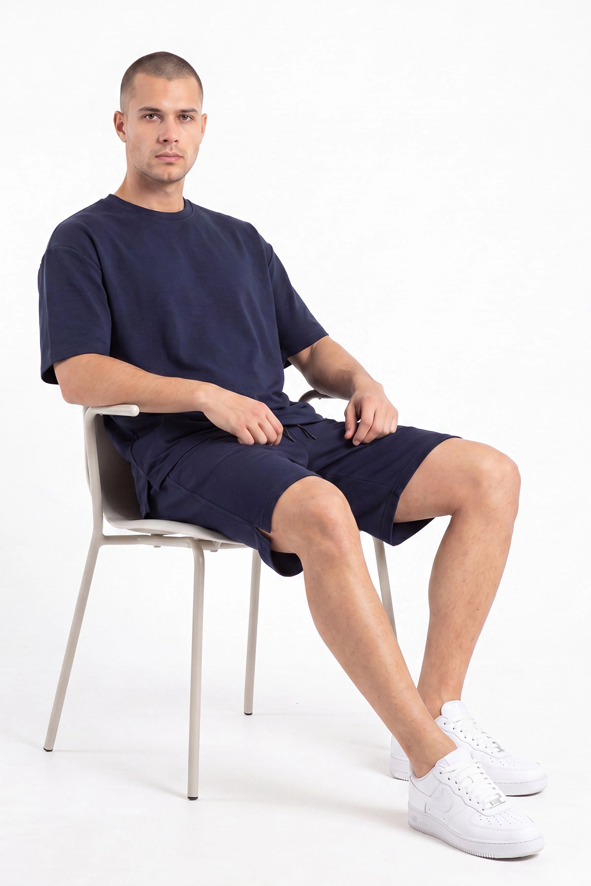 Lacivert Oysho Kumaş Oversize Erkek Şortlu Takım 467616