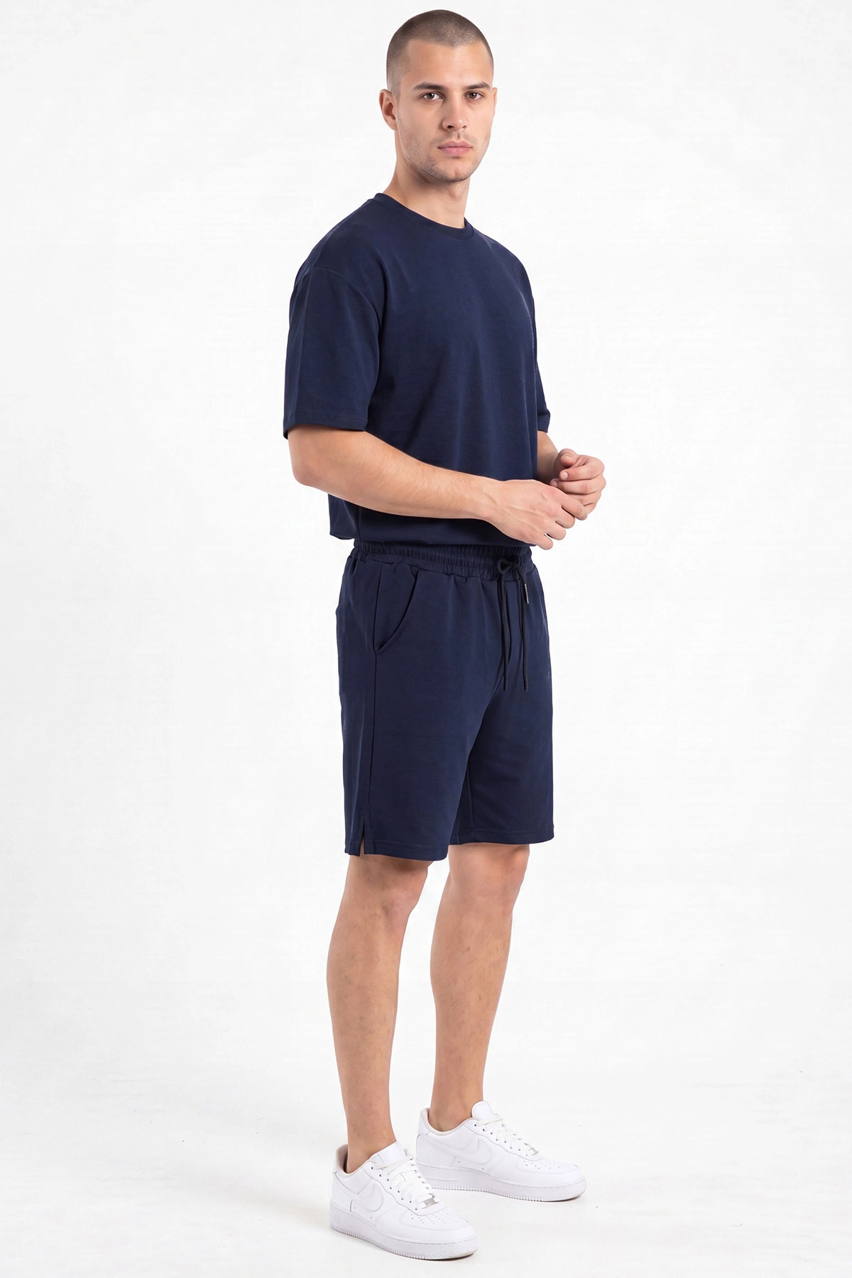 Lacivert Oysho Kumaş Oversize Erkek Şortlu Takım 467616