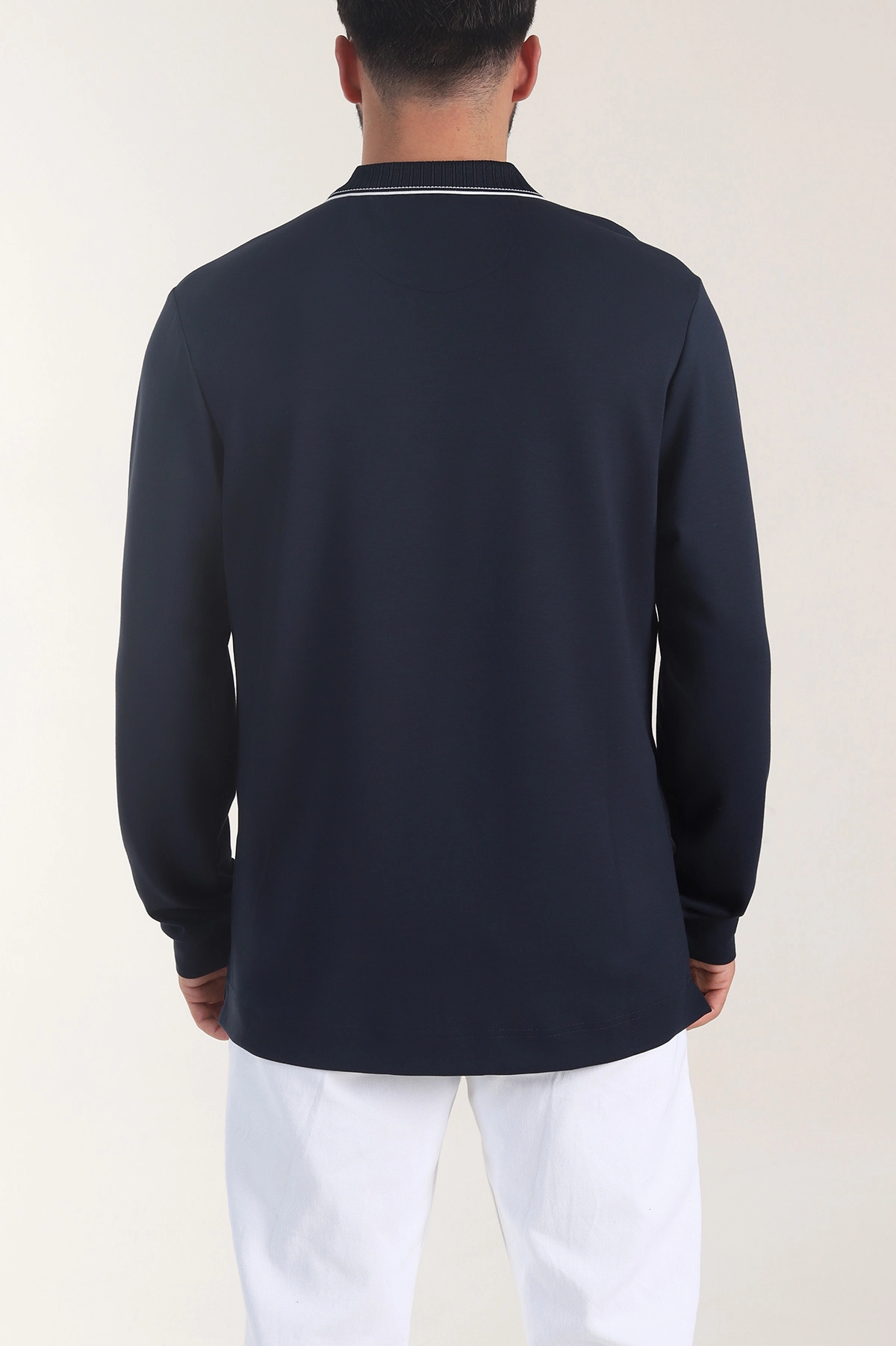 Lacivert Oysho Kumaş Polo Yaka Çıt Çıtlı Erkek Sweatshirt 406049