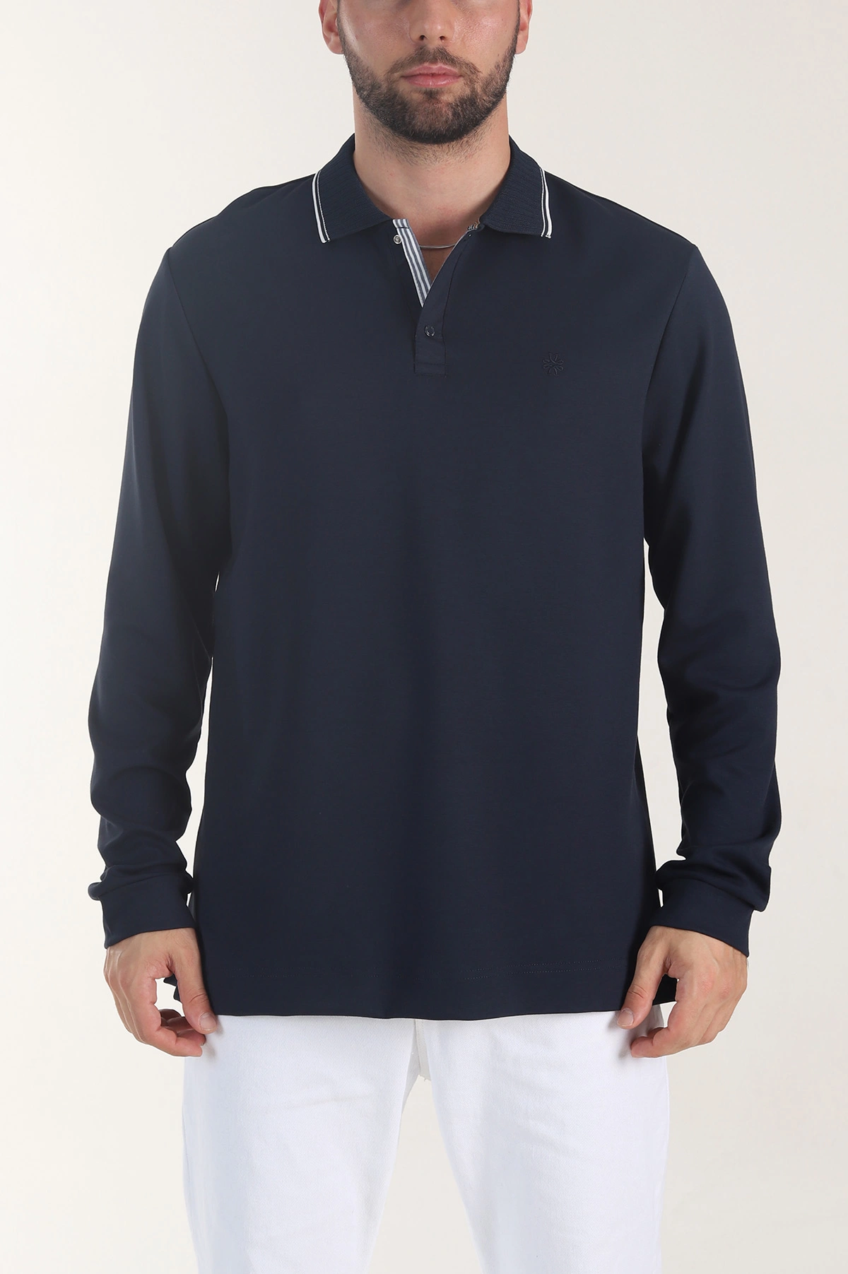 Lacivert Oysho Kumaş Polo Yaka Çıt Çıtlı Erkek Sweatshirt 406049
