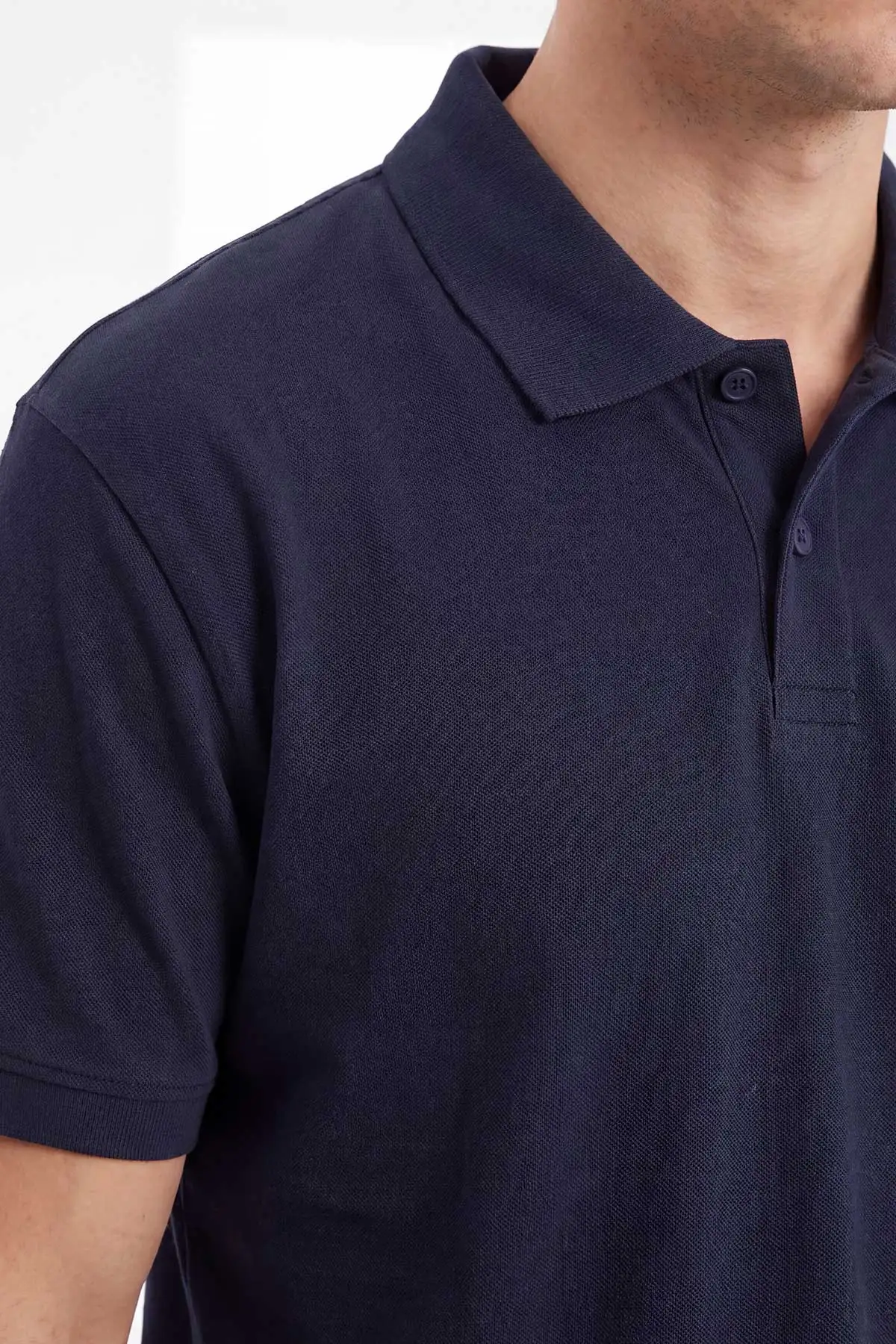 Lacivert Oysho Kumaş Polo Yaka Düğme Detaylı Erkek Tişört 462260
