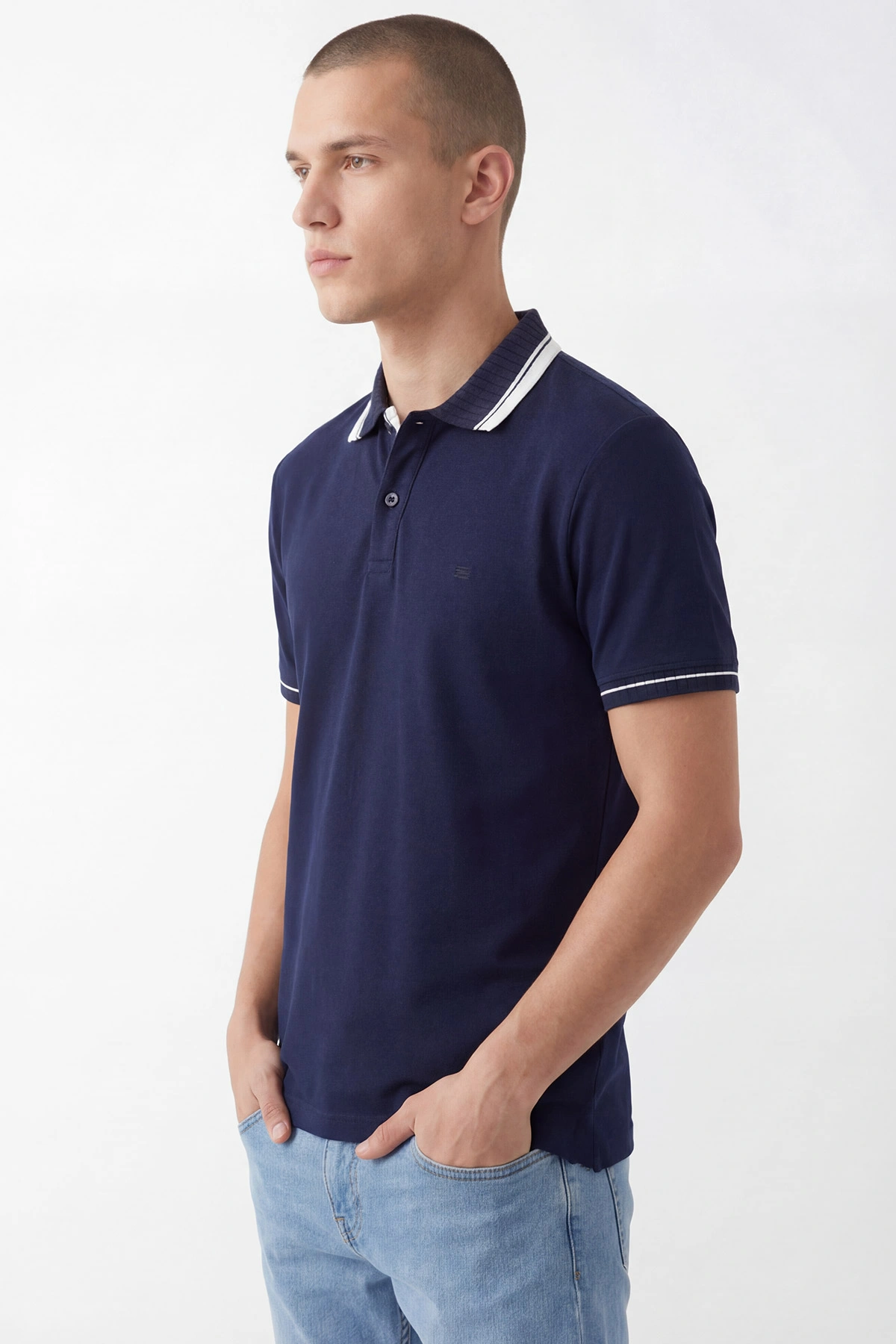 Lacivert Oysho Kumaş Polo Yaka Erkek Tişört 447828