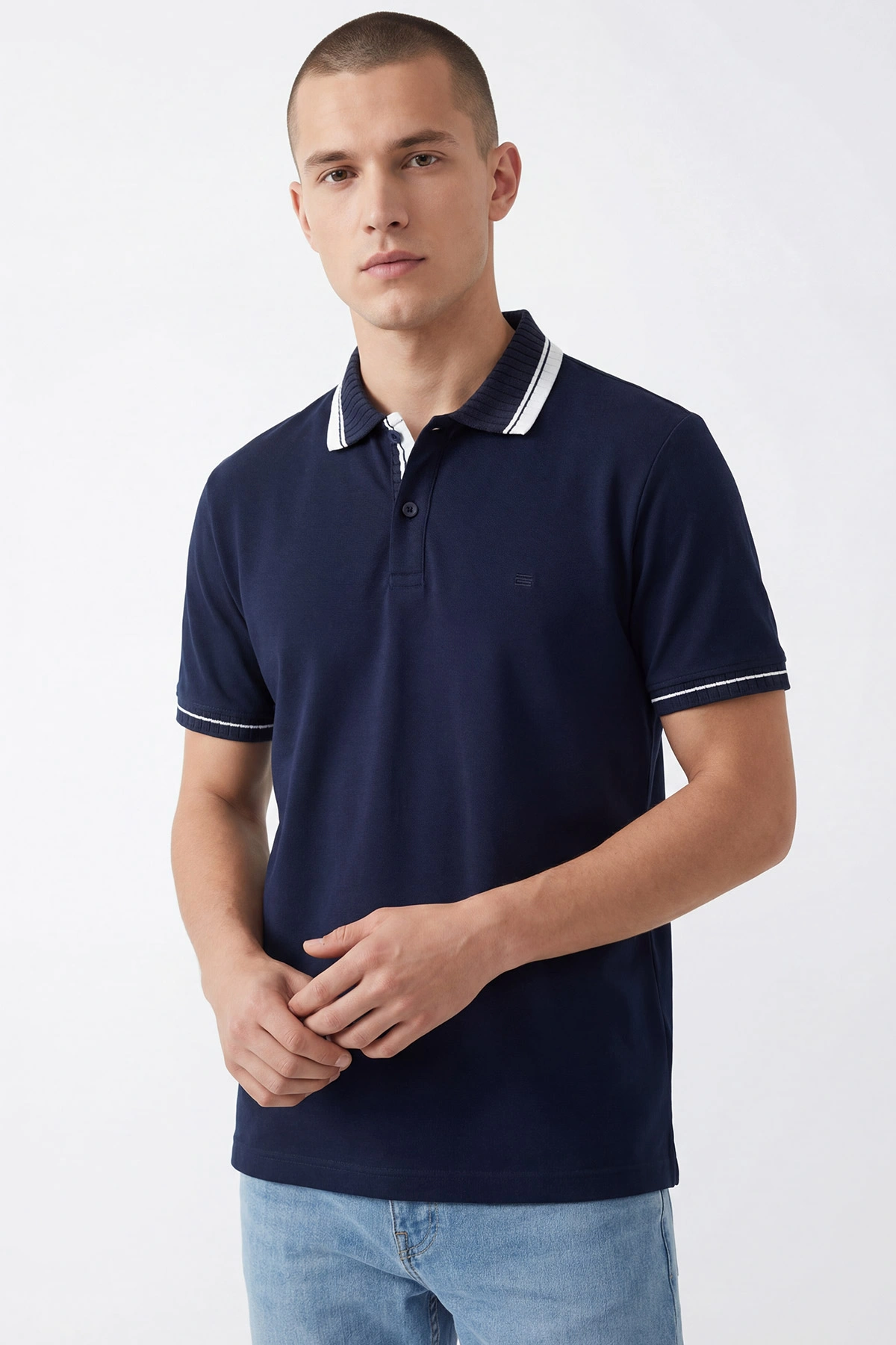 Lacivert Oysho Kumaş Polo Yaka Erkek Tişört 447828