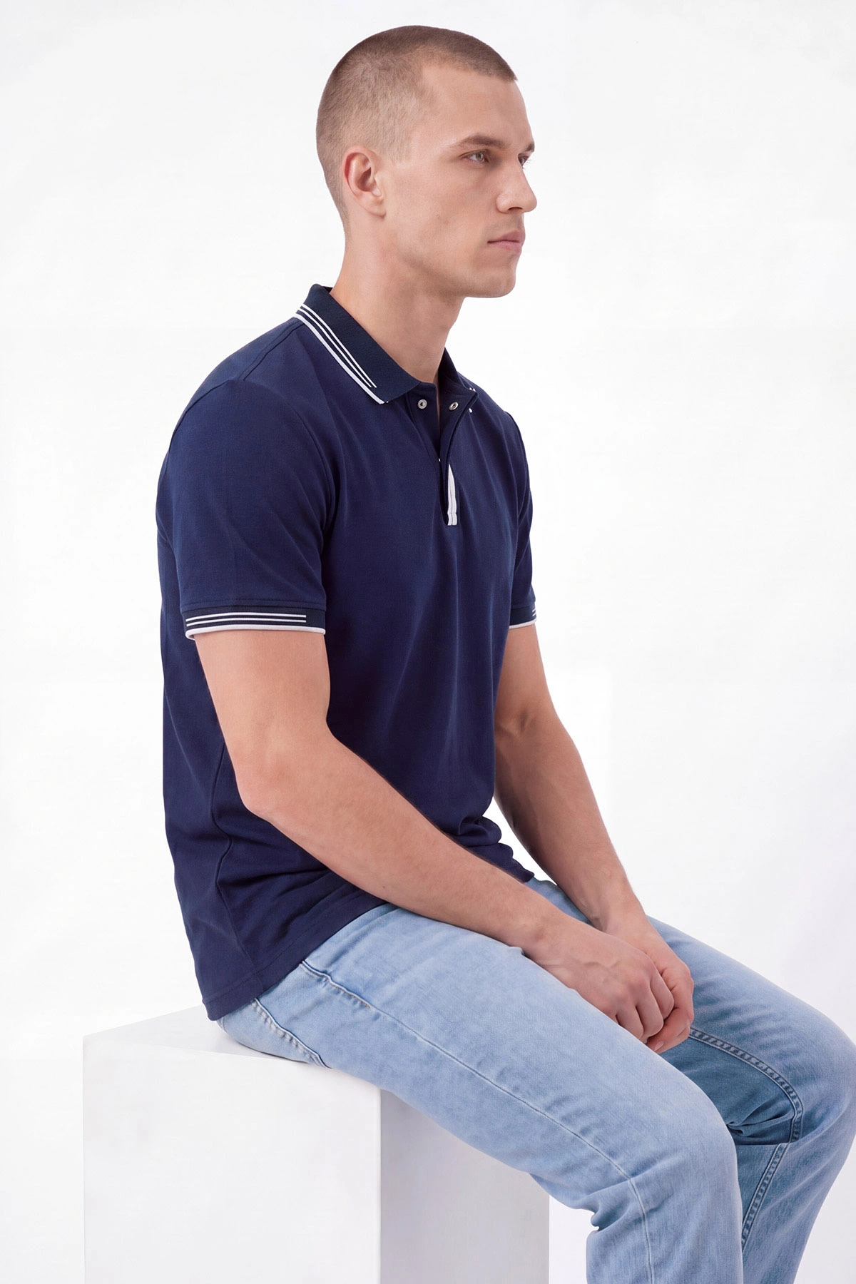 Lacivert Oysho Kumaş Polo Yaka Erkek Tişört 462538