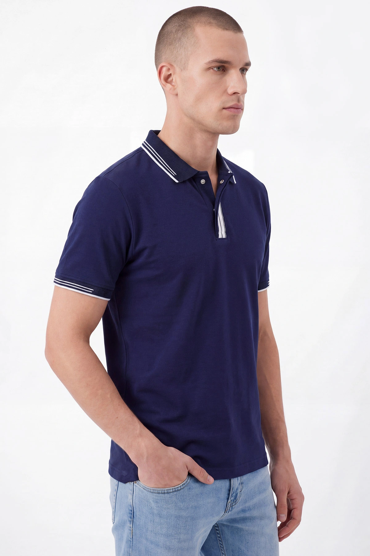 Lacivert Oysho Kumaş Polo Yaka Erkek Tişört 462538