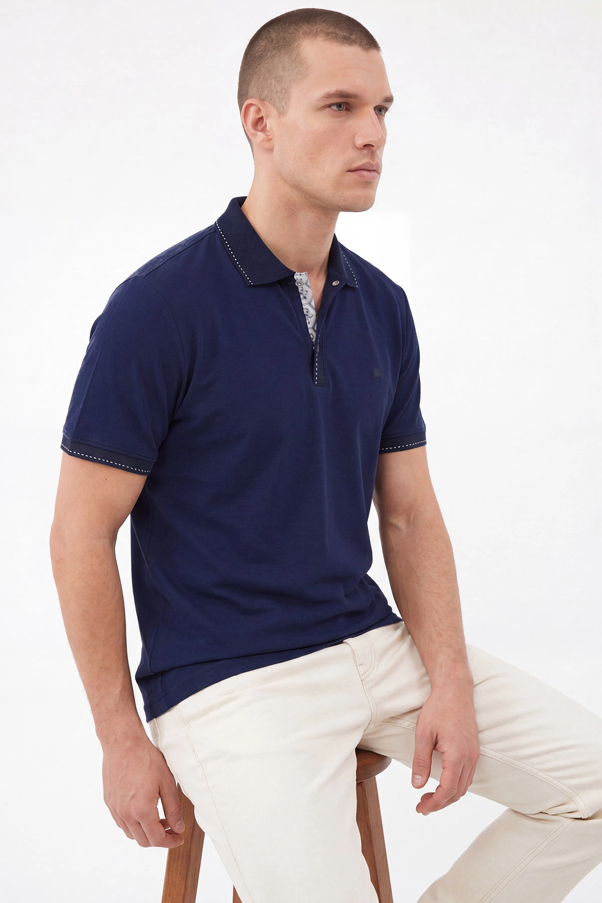 Lacivert Oysho Kumaş Polo Yaka Erkek Tişört 467582