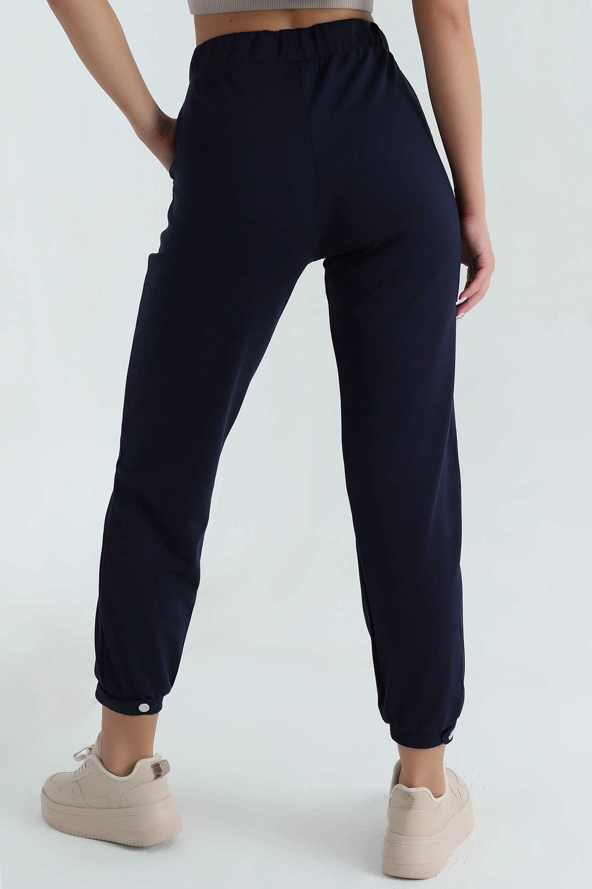 Lacivert Paça Çıtçıtlı Modal Kadın Pantolon 381467