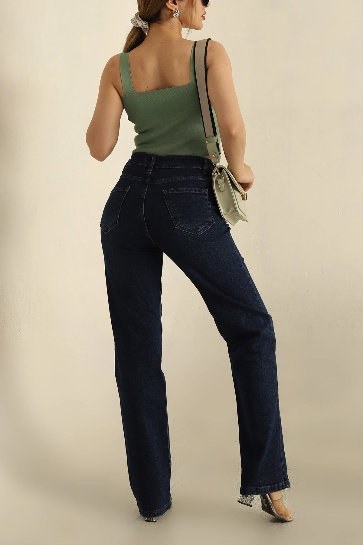 Lacivert Palazzo Likralı Bayan Kot Pantolon 267806