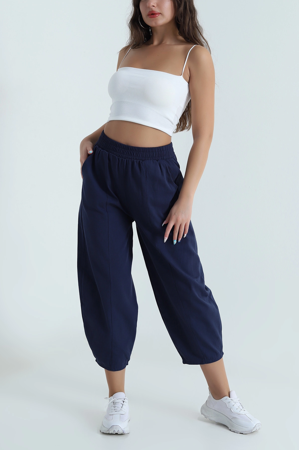 Lacivert Pamuklu Gabardin Balon Kadın Pantolon 482220
