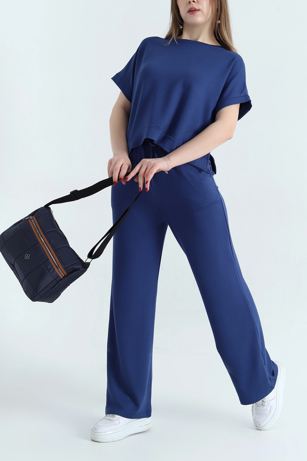 Lacivert Pantolon Bluz Kristal Bayan İkili Takım 337805