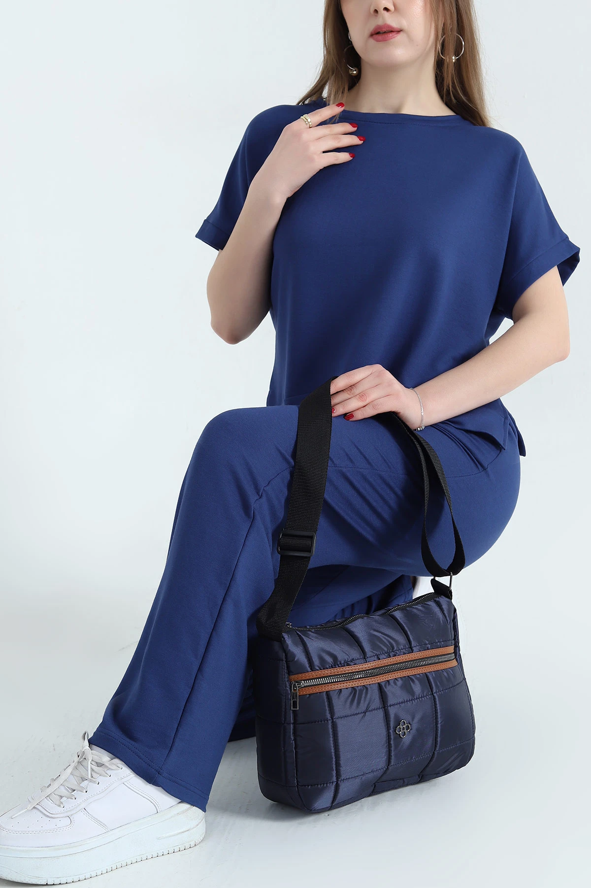 Lacivert Pantolon Bluz Kristal Bayan İkili Takım 337805