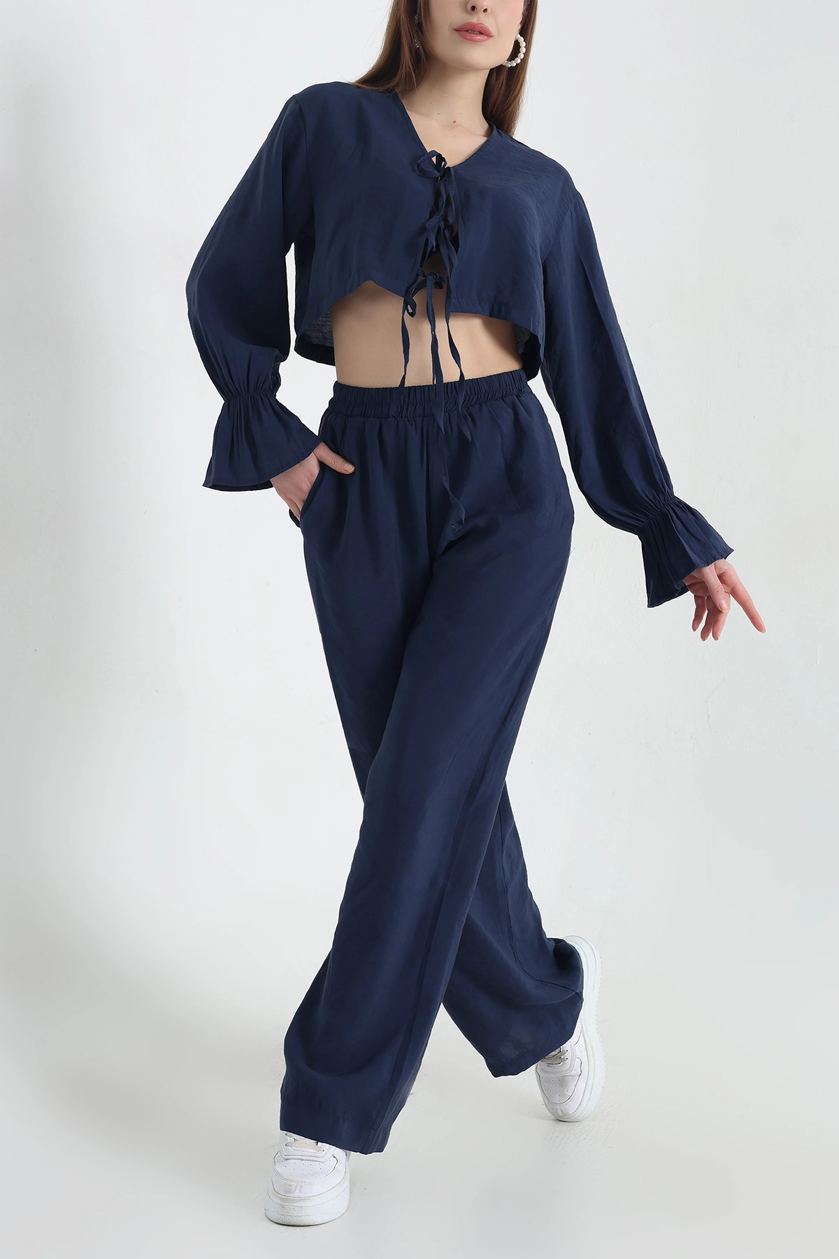 Lacivert Pantolon Bluz Tensel Bayan İkili Takım 337614