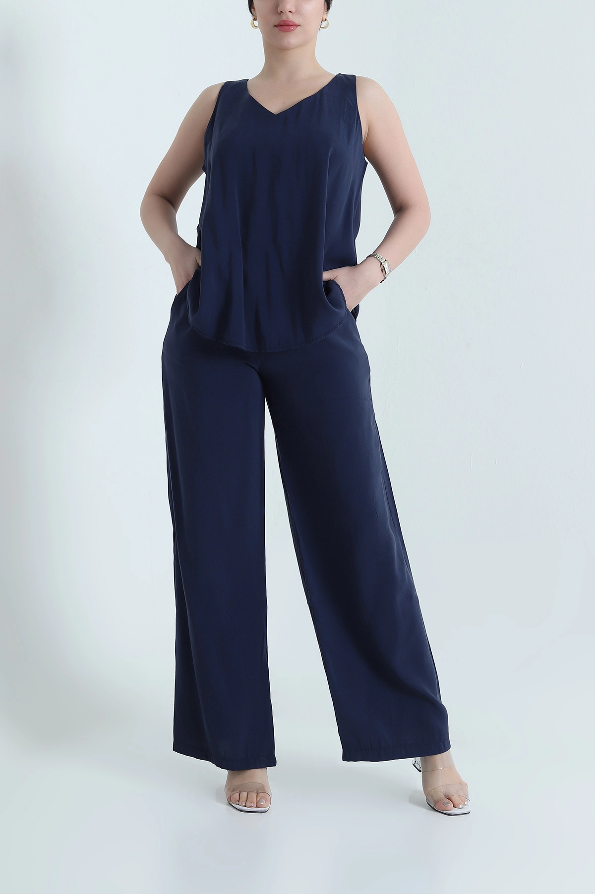 Lacivert Pantolon Bluz Tensel Modal Kadın İkili Takım 453201