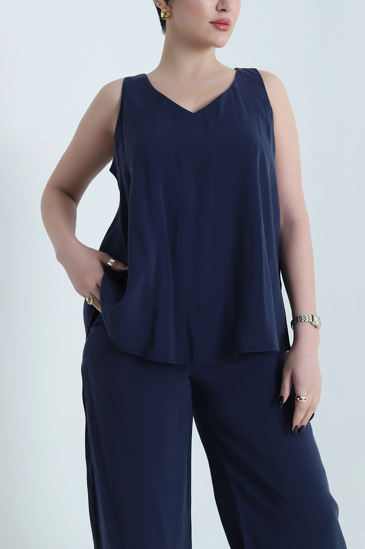 Lacivert Pantolon Bluz Tensel Modal Kadın İkili Takım 453201
