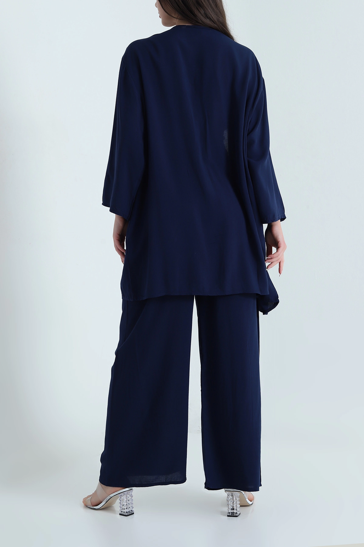 Lacivert Pantolon Kimono Dokuma Kadın İkili Takım 460349