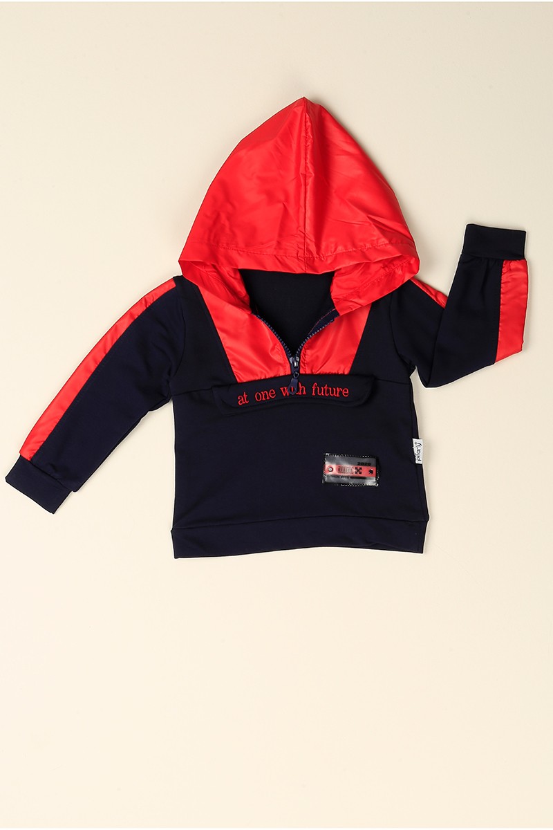 Lacivert Paraşüt Kapüşonlu Erkek Çocuk Sweat 77139