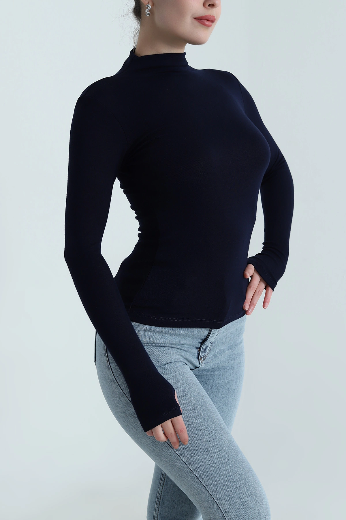 Lacivert Parmak Geçmeli Buzzy Kadın Bluz 496362