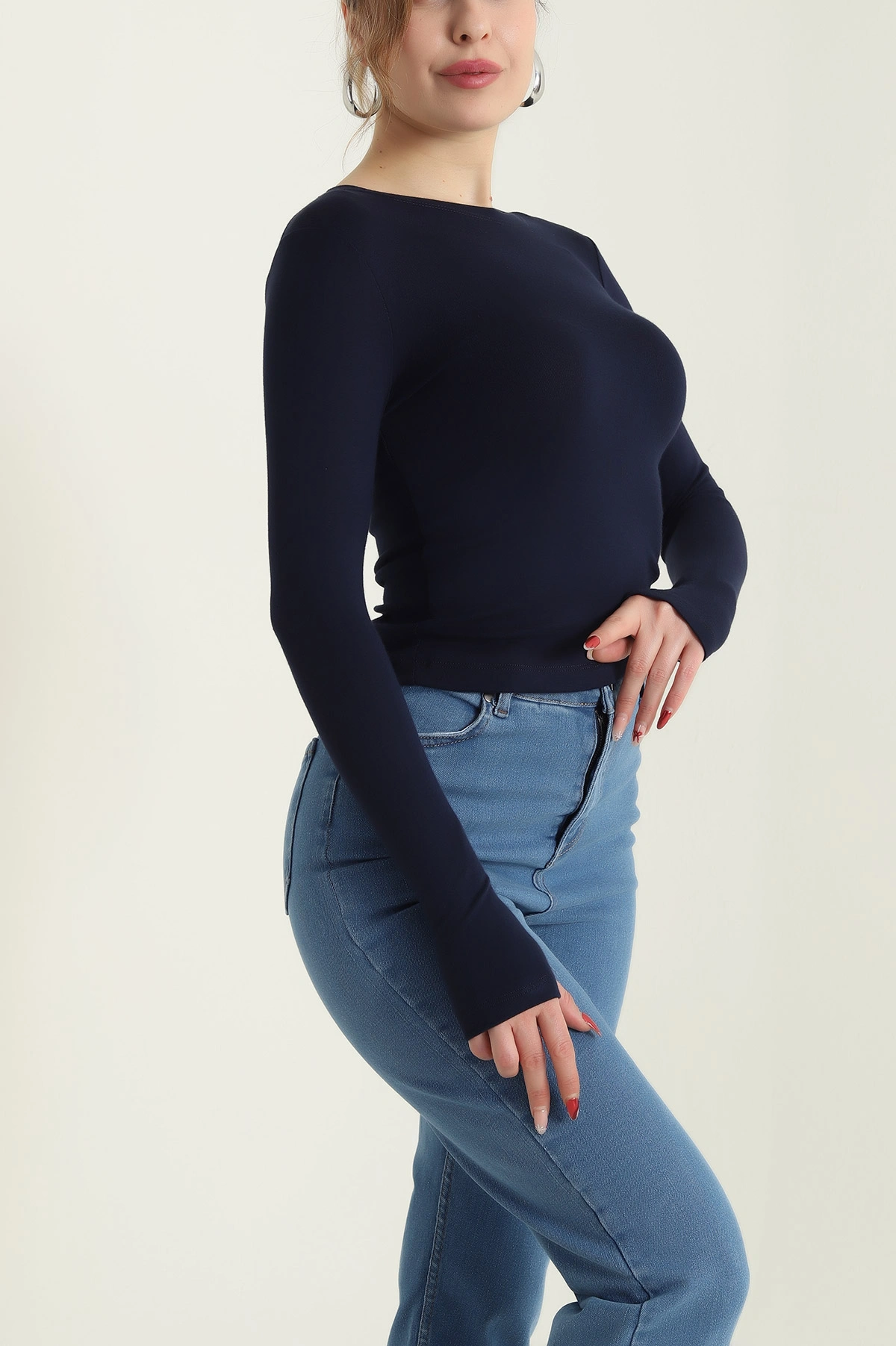 Lacivert Parmak Geçmeli Oysho Kadın Bluz 429276