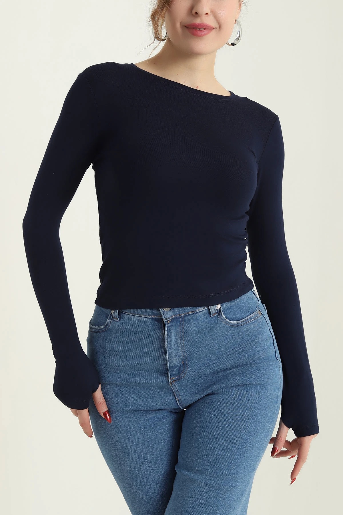 Lacivert Parmak Geçmeli Oysho Kadın Bluz 429276