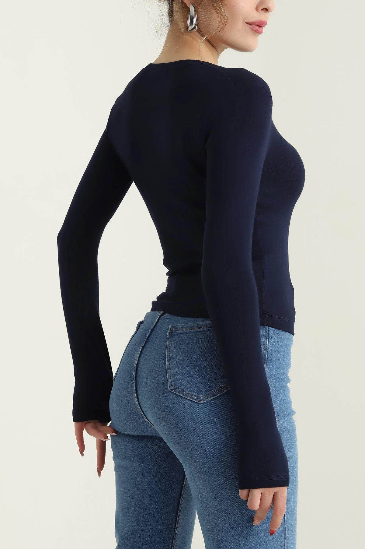 Lacivert Parmak Geçmeli Oysho Kadın Bluz 429276