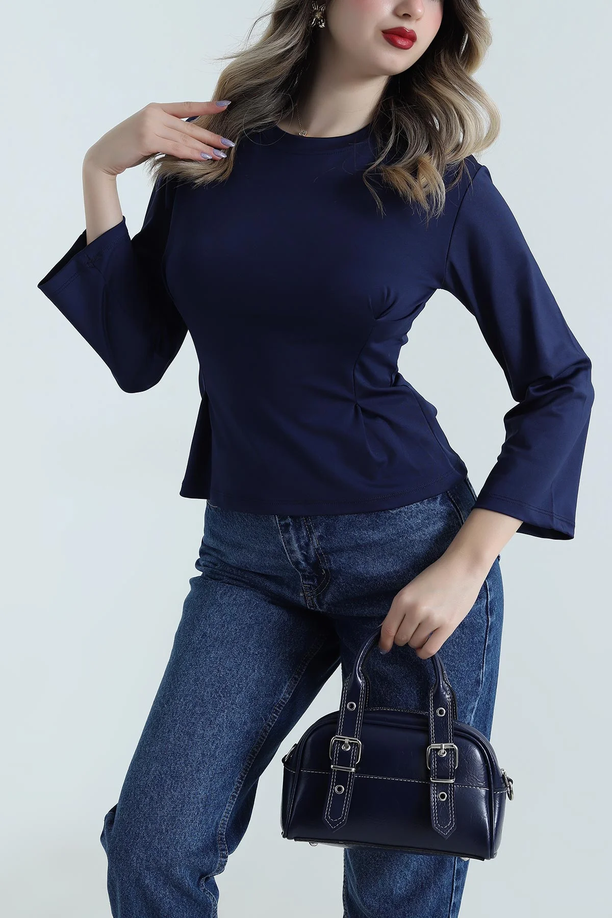 Lacivert Pensli Scuba Kadın Bluz 496822