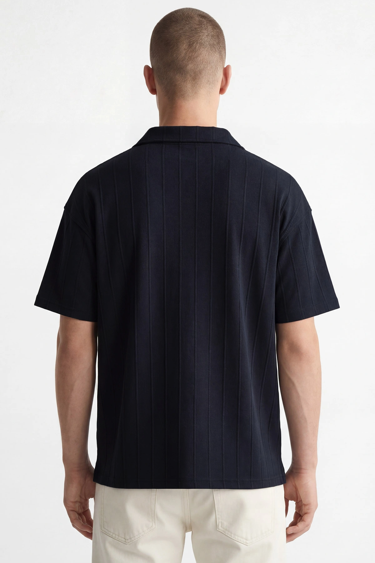Lacivert Pike Kumaş Oversize Polo Yaka Erkek Tişört 448947