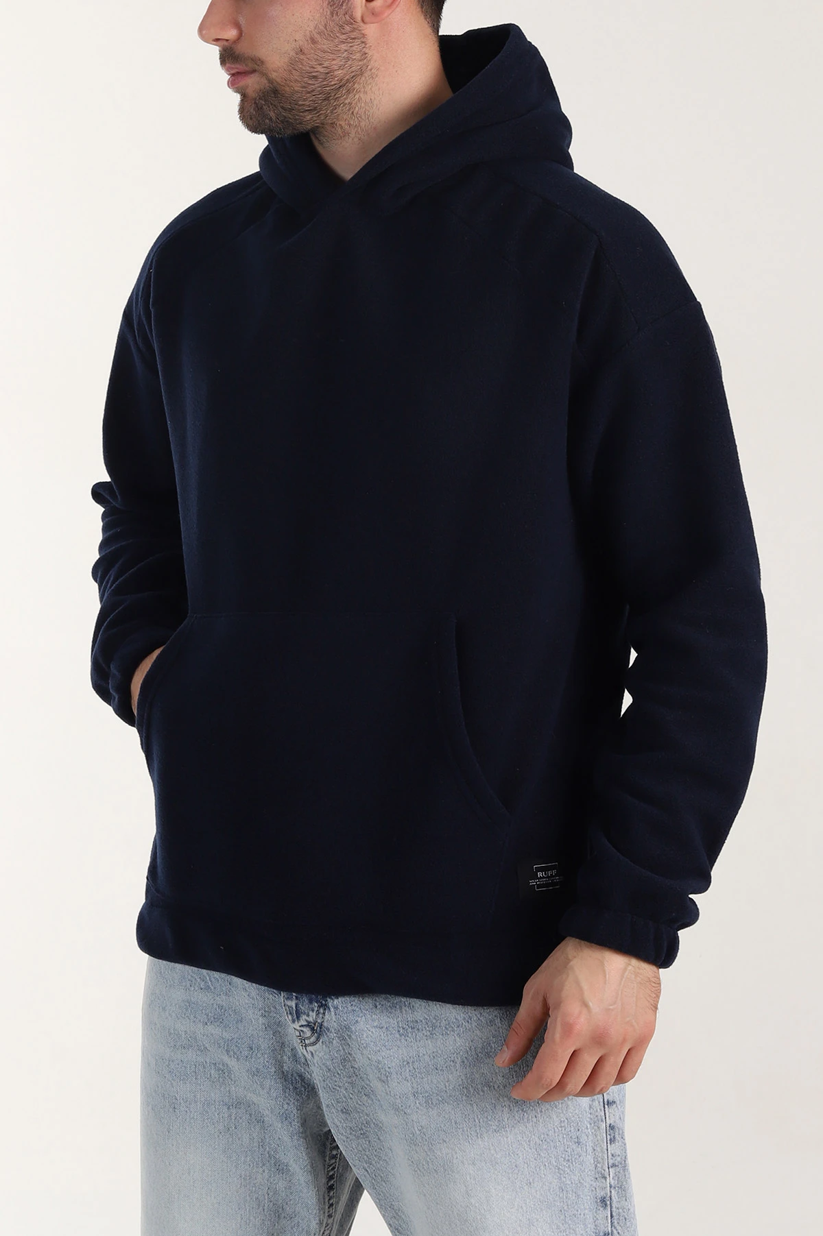 Lacivert Polar Kumaş Kapüşonlu Erkek Sweatshirt 408506