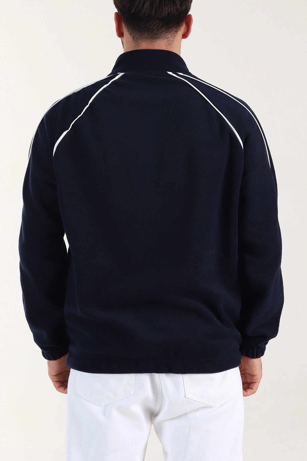Lacivert Polar Kumaş Yarım Fermuarlı Yazı Detaylı Erkek Sweatshirt 408549