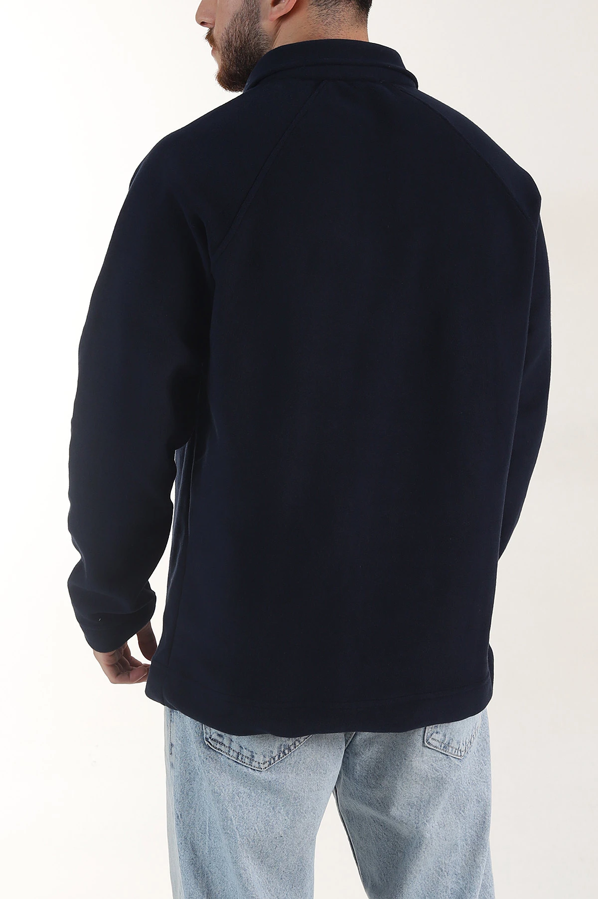 Lacivert Polo Yaka Düğmeli Uzun Kollu Polar Kumaş Erkek Sweatshirt 404281