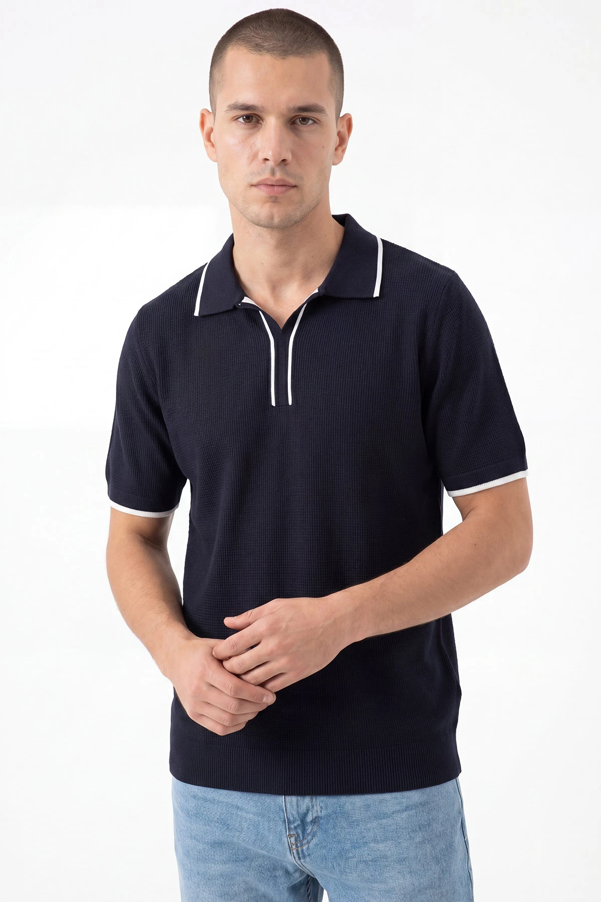 Lacivert Polo Yaka Erkek Triko Tişört 462205